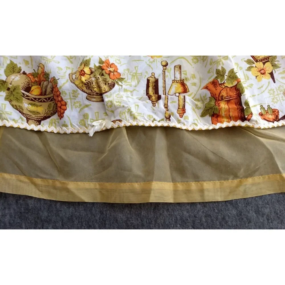VTG HALF APRON Cotton Sheer Reversible Mod Classic 70s Orange Green Yellow Brown